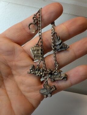 Vintage Pewter Silver Tone Multi-Charm Bracelet | Ornate 1950s Style Charms